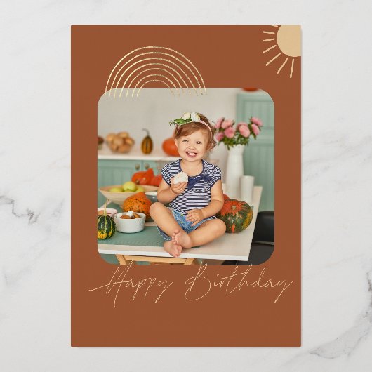 最初ののまわりに日没 | フォト誕生日 箔招待状 (裏面)