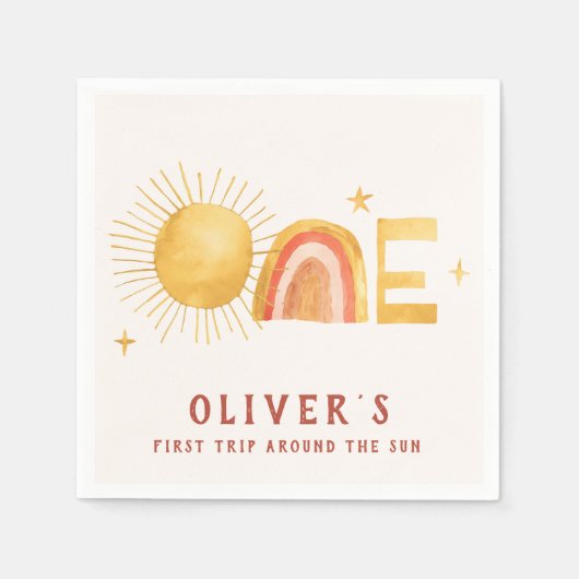 最初ののまわりに日没 |誕生日パーティー スタンダードカクテルナプキン (正面)