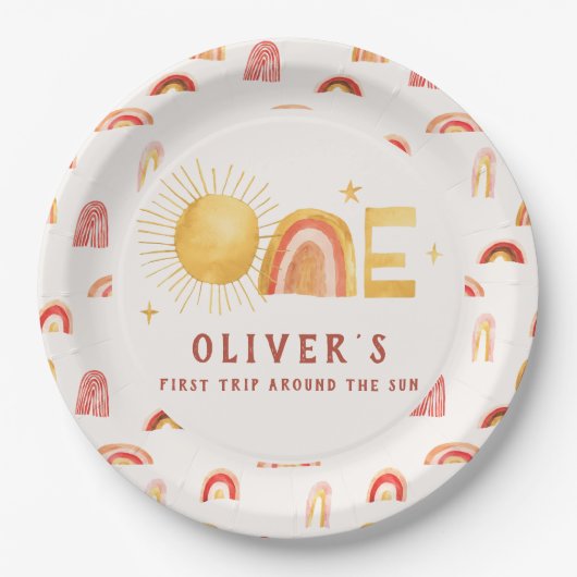 最初ののまわりに日没 |誕生日パーティー ペーパープレート (正面)
