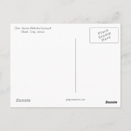 最初のアフリカのメソジスト – エピスコパル教会(Gary IN) ポストカード (裏面)