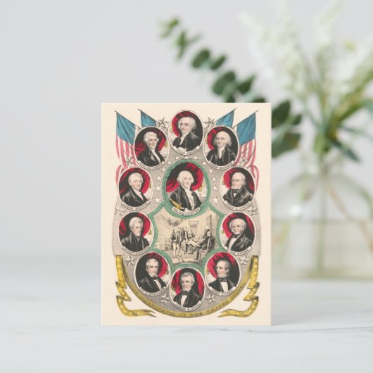 最初のアメリカの大統領が1844年のリトグラフを復元 ポストカード (スタンド正面)