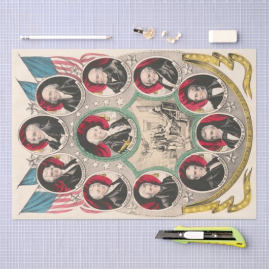 最初のアメリカの大統領が1844年のリトグラフを復元 薄葉紙 (クラフト)