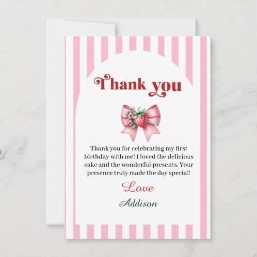 最初のイチゴとリボン サンキューカード (正面)