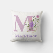 最初のイニシャルプラス花と名前 クッション (正面)