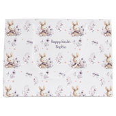 最初のイースターガールパーソナライズされたバニー名パープル ラージペーパーバッグ (正面)