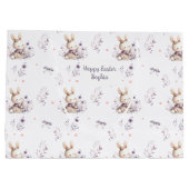 最初のイースターガールパーソナライズされたバニー名パープル ラージペーパーバッグ (裏面)