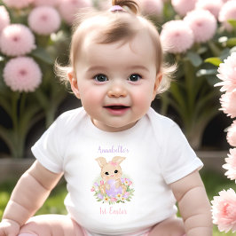 最初のイースター名パーソナライズされた女の子ピンク紫 ベビーボディスーツ