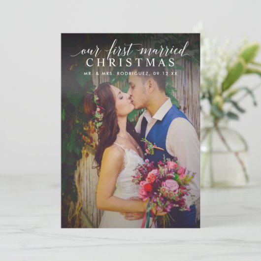 最初のエレガントクリスマス結婚した赤い写真 シーズンカード (スタンド正面)