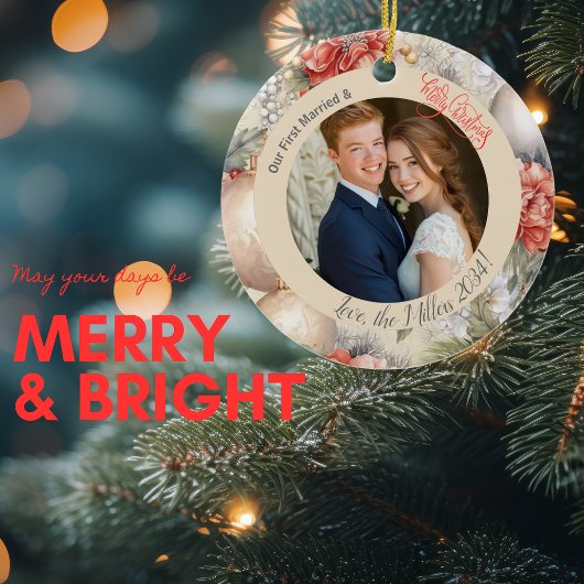 最初のエレガントク結婚したリスマス写真 セラミックオーナメント