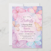 最初のエレガント第1誕生日リトルバタフライパーティー 招待状 (正面)