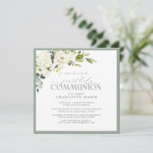 最初のエレガント聖餐式セージ緑のフローラ 招待状 (スタンド正面)