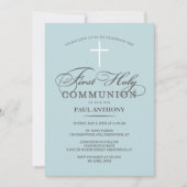 最初のエレガント聖餐式招待状ライトブルー 招待状 (正面)