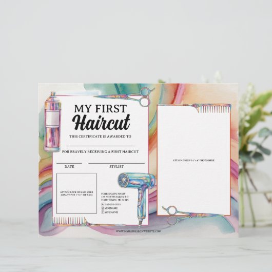 最初のカラフルヘアカットの髪のサロン証明書 (スタンド正面)