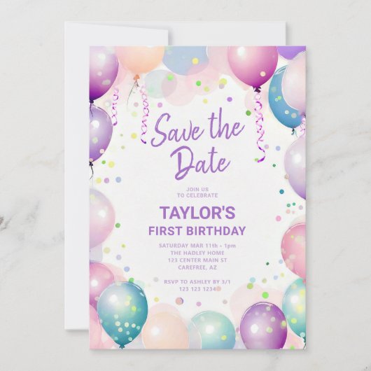 最初のカラフル誕生日パーティー セーブザデート (正面)