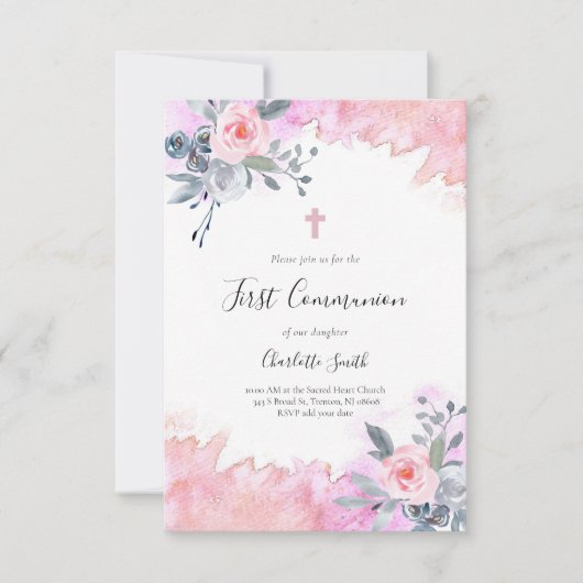 最初のガーリー聖体桃色のフローラ 招待状 (正面)