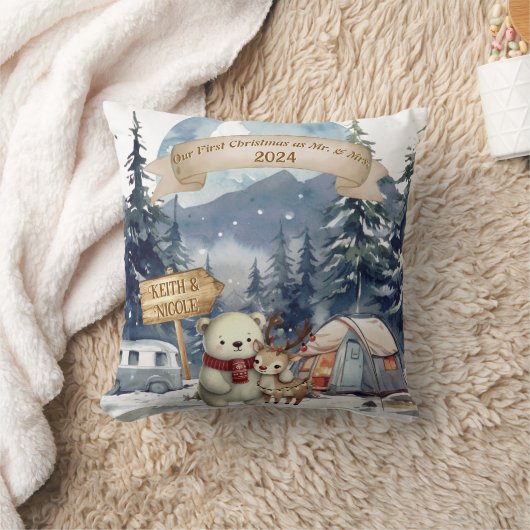 最初のキュートなクリスマス新婚記念オーナメント クッション (ブランケット)