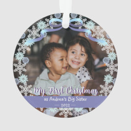 最初のクリスマスおばあちゃんスノーフレークスリボンライトブルー オーナメント