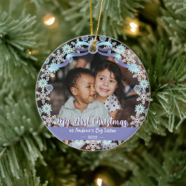 最初のクリスマスおばあちゃんスノーフレークスリボンライトブルー セラミックオーナメント