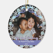 最初のクリスマスおばあちゃんスノーフレークスリボンライトブルー セラミックオーナメント (左)