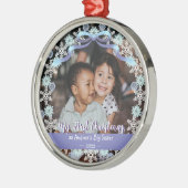 最初のクリスマスおばあちゃんスノーフレークスリボンライトブルー メタルオーナメント (左)