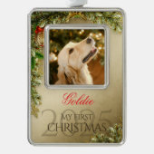 最初のクリスマスのペット写真記念品、ゴールドの装飾 シルバープレートフレームオーナメント (正面)