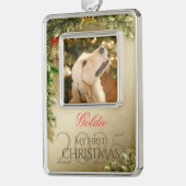 最初のクリスマスのペット写真記念品、ゴールドの装飾 シルバープレートフレームオーナメント (左)