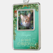 最初のクリスマスのペット写真記念品、ミントデコ - シルバープレートフレームオーナメント (左)