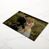 最初のクリスマスの手書きの結婚式の写真ゴールド 箔招待状 (回転した状態)