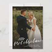 最初のクリスマスの手書き結婚式の写真 シーズンカード (正面)