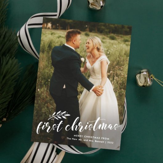 最初のクリスマスの手書き結婚式の写真 シーズンカード