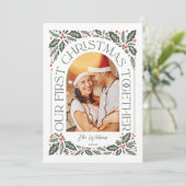 最初のクリスマスを一緒にお祝い アーチ3 フォト コラージュ シーズンカード (スタンド正面)