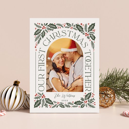 最初のクリスマスを一緒にお祝い アーチ3 フォト コラージュ シーズンカード