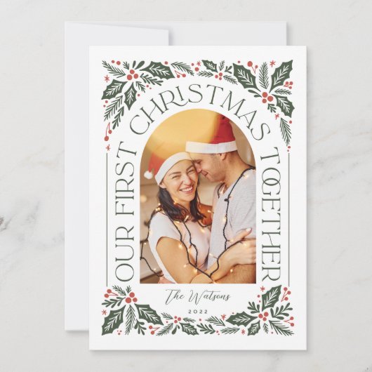 最初のクリスマスを一緒に アーチ3 フォト コラージュ シーズンカード (正面)