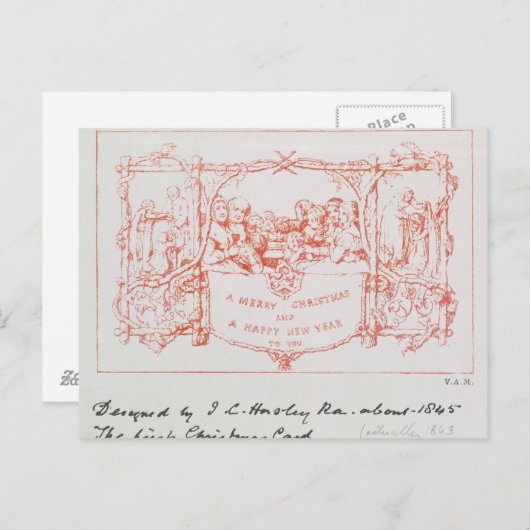 最初のクリスマスカード、J・C・ホースリー作、1843年 シーズンポストカード (正面/裏面)