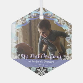 最初のクリスマスグランドパライトブルーパープルトーンスノー ガラスオーナメント