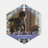 最初のクリスマスグランドパライトブルーパープルトーンスノー ガラスオーナメント (裏面)