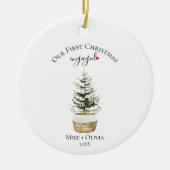 最初のクリスマスツリー ゴールドの蝶結び カスタムボール セラミックオーナメント (正面)