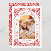 最初のクリスマス一緒 アーチ 赤 3枚 フォトコラージュ シーズンカード (正面/裏面)