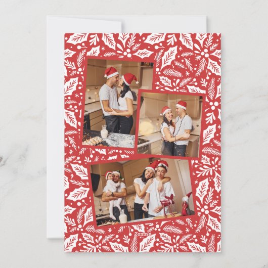 最初のクリスマス一緒 アーチ 赤 3枚 フォトコラージュ シーズンカード (裏面)