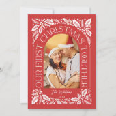 最初のクリスマス一緒　アーチ　赤　3枚　フォトコラージュ シーズンカード (正面)