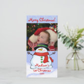 最初のクリスマス写真カード 雪だるま シーズンカード (スタンド正面)