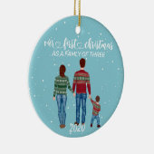 最初のクリスマス家族3人茶色の髪の少年 セラミックオーナメント (右)