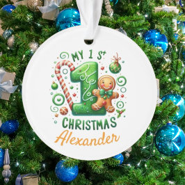 最初のクリスマス キャンディー ケーン ジンジャーブレッド フォト オーナメント