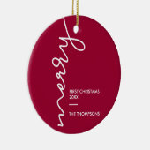 最初のクリスマス、メリー モダンスクリプト|写真 セラミックオーナメント (右)