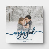 最初のクリスマス 婚約記念 フォト メタリックブルー スクリプト フォトプラーク (正面)