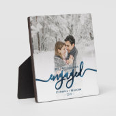 最初のクリスマス 婚約記念 フォト メタリックブルー スクリプト フォトプラーク (正面)