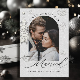 最初のクリスマス 結婚記念日 輝き ボヘミア アーチ フォト シーズンカード