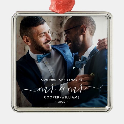 最初のクリスマス Mr&MrLGBTQ記念品 メタルオーナメント (正面)