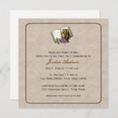 最初のコミュニオンシンボルをクリーム 招待状 (正面/裏面)