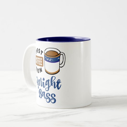 最初のコーヒーとアップライトベース音楽愛好家 ツートーンマグカップ (正面左)